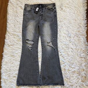 Risen Distressed Gray Flare Jeans